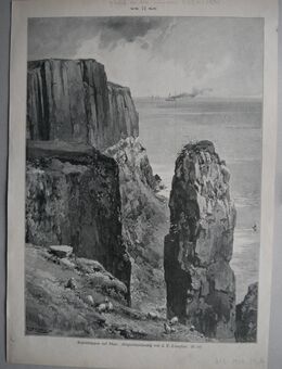Alte Grafik von 1904 ; Basaltklippen auf Skye. , Originalzeichnung von E. T. Compton ., Schottland , Blatt 37cm x 27cm , M24 - Görlitz
