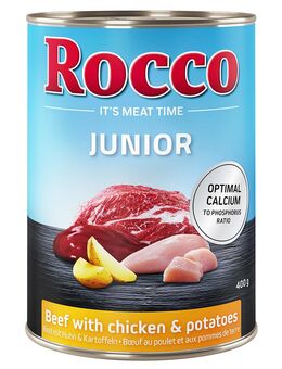 15% Rabatt! 6 x 400 g Rocco Nassfutter - Junior Rind mit Huhn und Kartoffeln