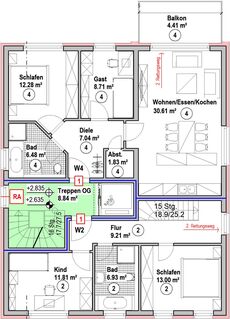 Neubau 3-Zi Eigentumswohnung Nr. 4 mit 71,36m² im 1.OG in Mettlach-Keuchingen