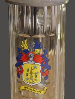 Bierkrug mit Deckel , Glas , Füllmenge 0,4Liter , Weissheimer 1864 - 1989 , Höhe 21cm , K2 - Görlitz