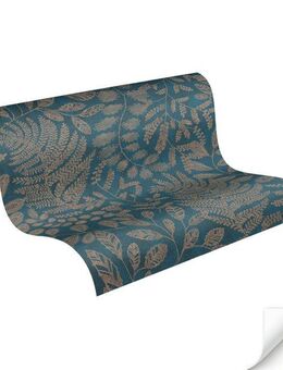 living walls Vliestapete DesignDrop vorgeleimte Tapete Floral Blau Braun Metallic, glatt, matt, (1 St), Vliestapete vorgekleistert floral für Schlafzimmer Wohnzimmer Küche