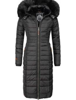 Navahoo Wintermantel Umay langer Damen Winter Steppmantel mit Kunstfellkapuze