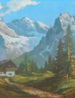 Ölgemälde Gebirgslandschaft signiert GASTON mit rustikalem Rahmen - Amberg