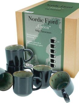 CreaTable Becher Nordic Fjord, Steinzeug, Kaffeebecher, Tassen Set, 6-teilig, 285 ml