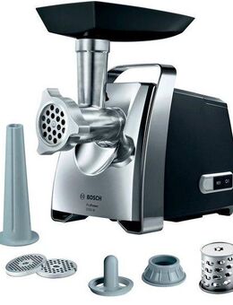 BOSCH Fleischwolf ProPower MFW67440, 2000 W Blockierlei., Rücklauf, Durchlaufschnitzler, 700 W, 3 Lochscheiben Edelstahl (3, 4,8, 8mm), Wurst-, Kebbe-Aufsatz