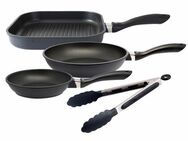 Elo Pfannen-Set Alucast 4 teilig, Aluminiumguss (Set, 4-tlg., je 1 Bratpfanne Ø 20/24, 1 Grillpfanne Ø 28 cm, 1 Servierzange), Induktion, inkl. 1 Kochzange