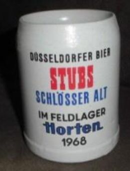 Bierkrug Steingut Horten Feldlager 1968 Düsseldorfer Bier STUBS Bier Schlösser Alt - Bottrop