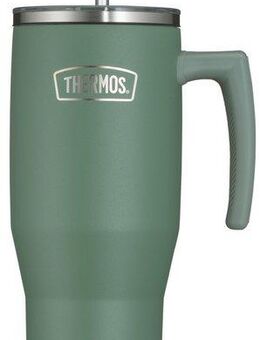 THERMOS Thermobecher REFRESHING SERIES ISOLIERTRINKBECHER mit Strohhalm, Edelstahl, Kunststoff, Silikon, Titan, 1,10l, 6h heiß & 6h kalt, mit Griff