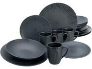 CreaTable Kombiservice Geschirr-Set Vesuvio (16-tlg), 4 Personen, Steinzeug, Service, schwarz, erhabenenes Relief, 16 Teile, für 4 Personen