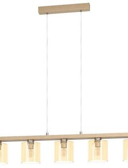 EGLO Hängeleuchte CASTRALVO Pendellampe, Stahl, Holz und Glas, E27, IP20, Esszimmerlampe, ohne Leuchtmittel, Pendelleuchte, L121 x B15 x H110 cm, nickel-matt, braun, amber, 5X28W