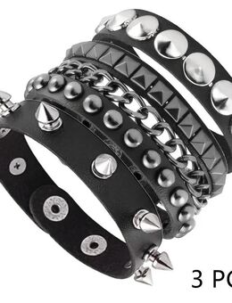 3 tlg. Armbänder - Lederoptik mit Nietenapplikationen - Gemmingen