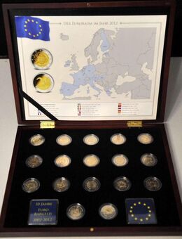 17 x 2 Euro Sammlermünzen 2012 "10 Jahre Euro-Bargeld",Stgl.,Neu und OVP in Holzbox mit Zertifikat - Büren