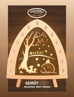Weigla LED Dekolicht Herbst, Tischleuchte aus Holz, NATUR-BRAUN, Made in Germany, LED wechselbar, Erzgebirge garantiert, Herbstdeko innen, Tischlampe
