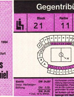 Eintrittskarte Pokalendspiel 1984 - Friedrichsdorf