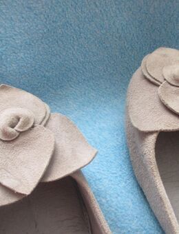NEU * 3D * Blume * Blüte * Flower- Power * Romantik * Echt- Leder * Ballerinas * Slipper * Pumps * Schuhe "NEXT Forever Comfort" Gr. 37/ 4 * hell- grau * - Riedlingen