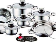 CS Koch-Systeme Topf-Set Aurich, Edelstahl (Set, 16-tlg., Bratentopf 16/20/24cm, Stieltopf 16cm, Pfanne 24cm, Einsatz, Schüssel), 16-teilig, Induktion
