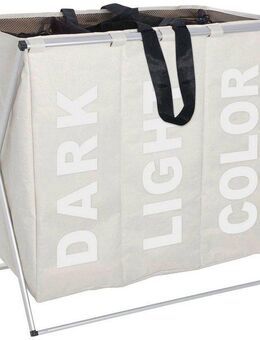 WENKO Wäschekorb Trio, beige, 3-tlg Aufteilung, klappbar, mit Griffen