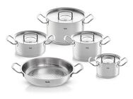 Fissler Topf-Set ORIGINAL-PROFI COLLECTION® Edelstahl-Topfset, Edelstahl 18/10 (9-tlg., Bratentopf 20 cm, je 1 Fleischtopf 16/20/24 cm, Servierpfanne 28 cm), mit breitem Schüttrand, Kaltmetallgriffen. Made in Germany