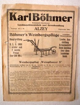 Karl Böhmer Landmaschinenfabrik Alzey, alte Werbung, 1927 - Dresden