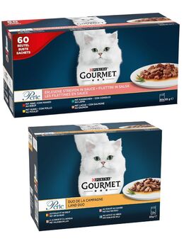 60 x 85 g Purina Gourmet + 12 x 85 g Perle Mix-Duo vom Land gratis! - Perle Erlesene Streifen