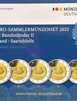5 x 2 Euro Sammlermünzen BRD Bundesländer II 2025 "Saarland - Saarschleife" A-J, PP, OVP - Büren