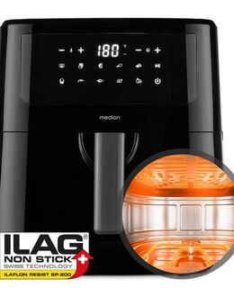 Medion® Heißluftfritteuse mit 2 Heizelementen MD11750 P10 XL Duo, großer, 2000 W, Temperatur einstellbar 50 - 200 °C, ILAG Beschichtung, Timer