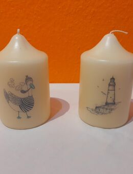 %% 2 er Set ...Duft Stumpen Kerze maritime Deko Möwe Oktopus champagner farbig - Rheinbach