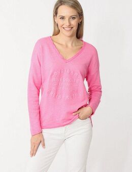Zwillingsherz Sweatshirt ausgefranster V-Ausschnitt, Vintage Look, Langarm