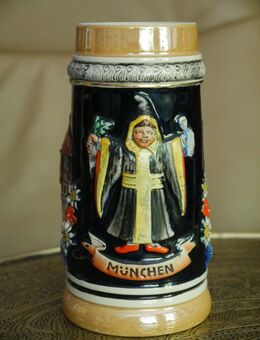 Bierkrug , Keramik , 0,5 Liter , München , Hofbräuhaus , Frauentürme , Münchner Kindel , Höhe 17,5cm - Görlitz