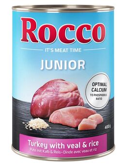 Top-Angebot Rocco Junior 24 x 400 g - Mix: Pute mit Kalbsherzen, Geflügel mit Hühnerherzen, Geflügel mit Rind , Geflügel mit Wild