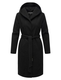 Marikoo Kurzmantel Kailii Eleganter Wickel Mantel mit Taillengürtel und Oversized Hood Kapuze