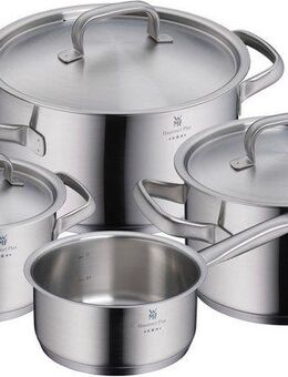 WMF Topf-Set Gourmet Plus, Cromargan® Edelstahl Rostfrei 18/10 (Set, 7-tlg), Mattiert, Hohlgriffe, Innenskalierung, breiter Schüttrand