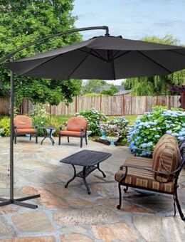 Sonnenschirm 350cm Ampelschirm Kurbel Marktschirm Garten Wasserdicht DunkelgrauSet453 - Wuppertal