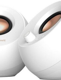 Creative Pebble Pro, 2.0, Bluetooth 5.3, USB Audio, RGB, weiss PC-Lautsprecher (3,5-mm-AUX-Eingang)