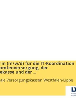Mitarbeiter:in (w/m/d) für die IT-Koordination der kvw-Beamtenversorgung, der kvw-Beihilfekasse und der kvw-Zusatzversorgung - Münster