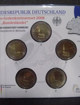 5 x 2 Euro Gedenkm.BRD 2008 Länderserie Hansestadt Hamburg "Hauptkirche St.Michaelis" St,Neu,OVP im Blister - Büren