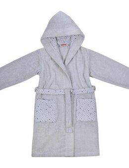 Wörner Kinderbademantel Sterne, Langform, Baumwoll-Webfrottier, Kapuze, Gürtel