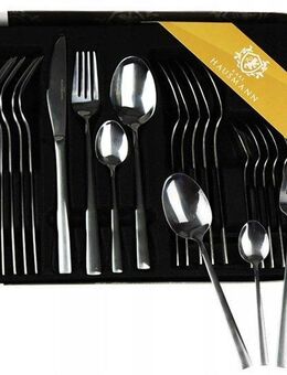 10x Design Besteckset Karl Hausmann 6 Personen 24 Elemente Stahl Straight Steel Silber 24-tlg. - Wuppertal