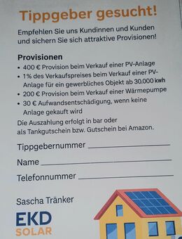 Verdienen Sie Geld als Tippgeber für PV-Anlagen & Wärmepumpen! - Schwalbach (Taunus)