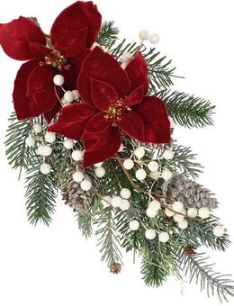 Winterliche Kunstpflanze Gesteck, Poinsettia mit LED Beleuchtung, Weihnachtsdeko, Christstern, Tanne, I.GE.A., Höhe 44 cm, Kunstblumen-Arrangement mit Weihnachtsstern, Weihnachtsgesteck