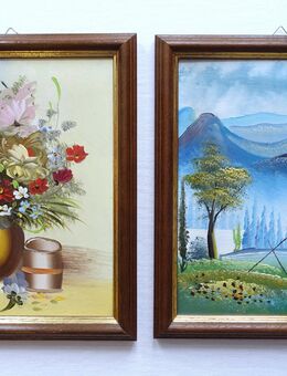 2 Gemälde | Stillleben Blumenvase | Landschaft mit Holzrahmen - Dresden