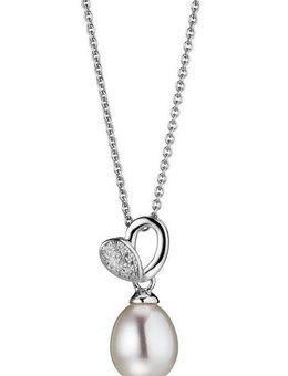 Adriana Kette mit Anhänger Herz, R177, mit Zirkonia und Süßwasserzuchtperle, Made in Germany