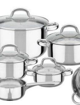 GSW Topf-Set Montreal, Edelstahl (Set, 14-tlg., Kochtopf 14/16/20/24 cm, Stielkasserolle 14 cm, Pfanne 24 cm, Einsatz), Induktion