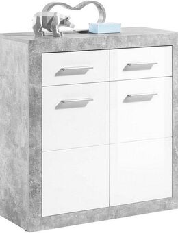 HBZ Kommode Stone 2 weiß Glanz, BxHxT 82x88x37 cm, Kommode mit 2 Türen, 2 Schubkästen und 1 Einlegeboden