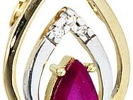 JOBO Kettenanhänger Anhänger Tropfen, 585 Gold mit 3 Diamanten und Rubin