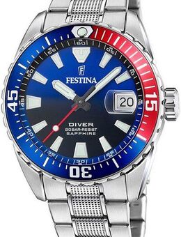 Festina Taucheruhr The Originals/Diver F20669/4, Armbanduhr,Quarzuhr,Herrenuhr,bis 20 bar wasserdicht, Edelstahlarmband