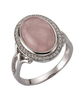Zeeme Fingerring 925 Sterling Silber rhodiniert mit echtem Rosenquarz Zirkonia