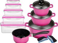 KING Topf-Set ALUGUSS, Aluminiumguss (Set, 19-tlg., je 1 Kochtopf 16/20/24 cm, 1 Stieltopf 16 cm, Vorratsdosen-Set, Grips), Glasdeckel, Keramikantihaftbeschichtung, Induktion