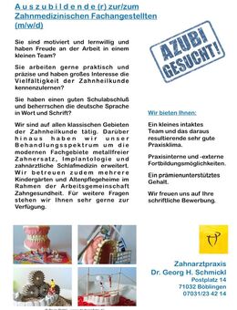 A u s z u b i l d e n d e (r) zur/zum Zahnmedizinischen Fachangestellten (m/w/d) - Böblingen