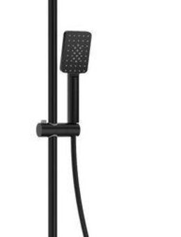 Deante Duschsystem Duschbatterie, klappbarer Auslauf, thermostatisch, Nero-Beschichtung, 3 Strahlart(en), verstellbare Höhe, Einstellbereich: 107-144, Temperatursperre bei 38˚C